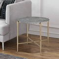 Gray and Gold End Table with Oval Marble Top and X-Shaped Base