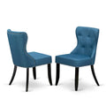 East West Furniture Round Kitchen Table Set - Black Wire-Brushed Finish with Blue Linen Chairs (Multiple Piece Options)