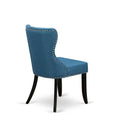 East West Furniture Round Kitchen Table Set - Black Wire-Brushed Finish with Blue Linen Chairs (Multiple Piece Options)