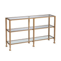 Jensen Gold Metal Console Table with Glass Shelves by SEI Furniture - Narrow Design