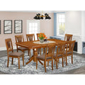 East West Furniture 9-Piece Saddle Brown Kitchen Dining Set - Rectangular Table with 8 Chairs (Various Seat Options)