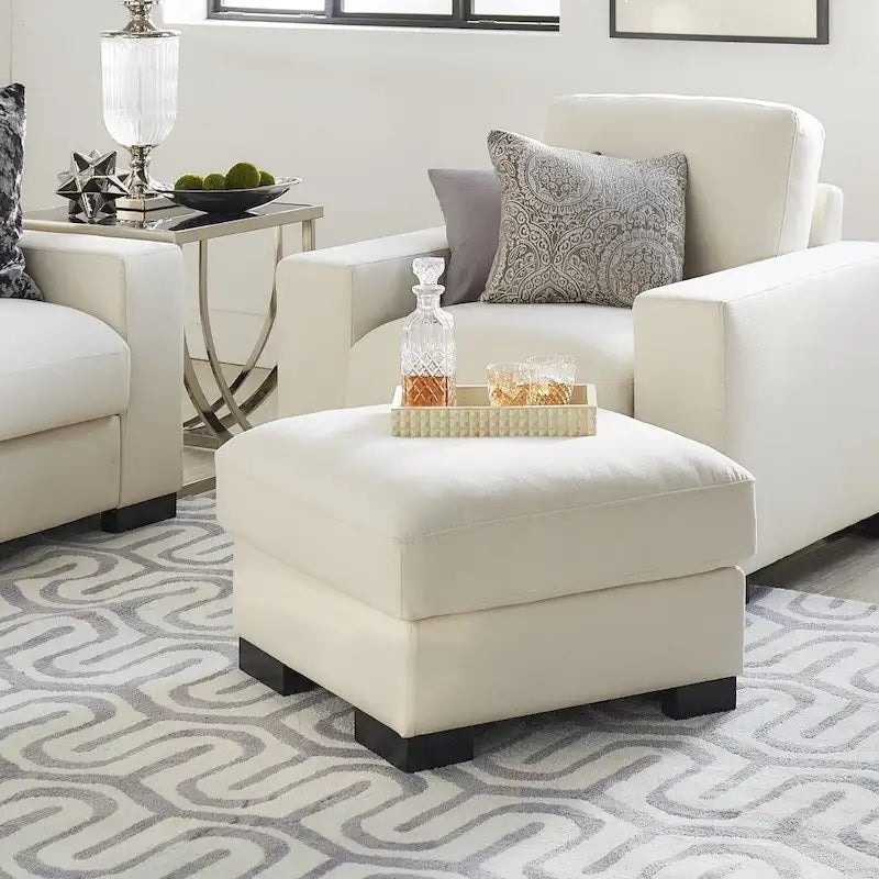 iNSPIRE Q Artisan White Cotton Fabric Down-Filled Ottoman - Lion Design