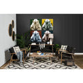 Phineas Black Genuine Leather Accent Chair with Brown Solid Wood Frame