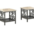 3-Piece Cream and Gray Faux Marble Table Set with Stylish Metal Frame