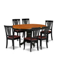 East West Furniture 7-Piece Round Dining Set - Black & Cherry Kitchen Table with 6 Chairs (Seat Options Available)