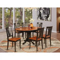 East West Furniture 7-Piece Round Dining Set - Black & Cherry Kitchen Table with 6 Chairs (Seat Options Available)