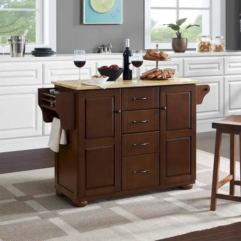 Kitchen Island Cart with Drawers Cabinets and Storage Rack on Wheels