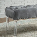 Roundhill Furniture Valley Velvet Upholstered Bench with Button Tufting and Acrylic Legs