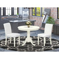 East West Furniture Round Dining Table Set - Kitchen Table with White Faux Leather Parson Chairs in Linen White (Various Piece Options)