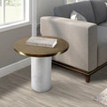Modern 17-Inch Round Brass Accent End Table with Cylindrical Marble Base in Brass and White