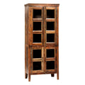 84-Inch Tall Distressed Mango Wood and Glass Storage Cabinet with Reclaimed Finish