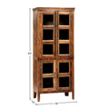 84-Inch Tall Distressed Mango Wood and Glass Storage Cabinet with Reclaimed Finish
