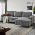 HOOOWOOO Reversible Corduroy Chaise Sofa with Wide Armrests and Ottoman for Living Room