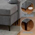 HOOOWOOO Reversible Corduroy Chaise Sofa with Wide Armrests and Ottoman for Living Room
