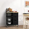 Kleio Solid Wood Kitchen Island Storage Cart with 3 Drawers - Rolling Serving Trolley