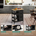Kleio Solid Wood Kitchen Island Storage Cart with 3 Drawers - Rolling Serving Trolley
