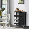Kleio Solid Wood Kitchen Island Storage Cart with 3 Drawers - Rolling Serving Trolley