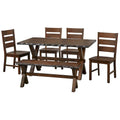6-Piece Rustic Farmhouse Dining Set Table Chairs & Bench Walnut Finish
