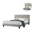 Eve California King Bed with Deep Channel Tufting in Light Gray Upholstery