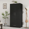Black and White Wardrobe Armoire Closet with Drawer - 31.5W x 66.9H