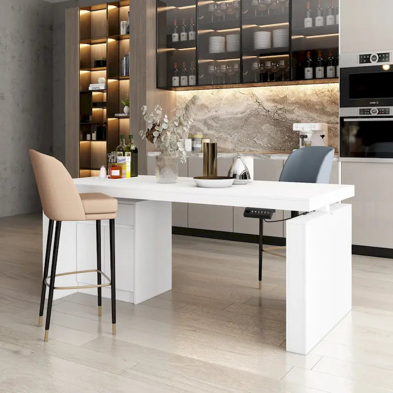 Modern White Adjustable Workstation - 70.9W Dining Table & Office Desk