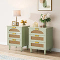 20-Inch Green Wooden Nightstand with 3 Drawers - Bedside Storage Cabinet for Bedroom