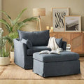 Sophie Contemporary Oversized Slipcovered Armchair and Ottoman with Lockable Rear Wheels