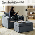 Sophie Contemporary Oversized Slipcovered Armchair and Ottoman with Lockable Rear Wheels