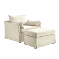 Sophie Contemporary Oversized Slipcovered Armchair and Ottoman with Lockable Rear Wheels