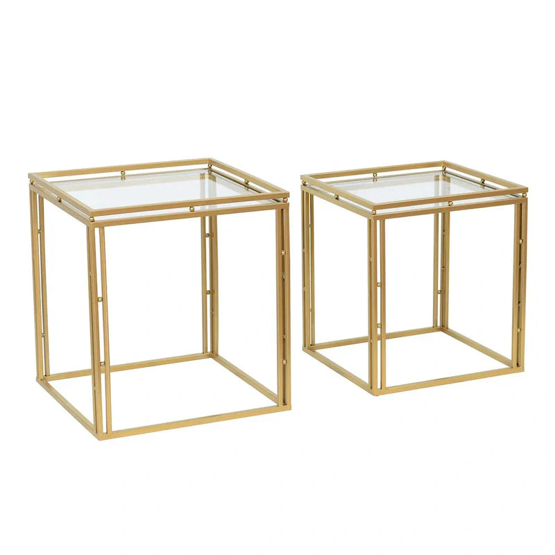 Set of 2 Antique Gold Nested Square Side Tables