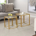 Set of 2 Antique Gold Nested Square Side Tables