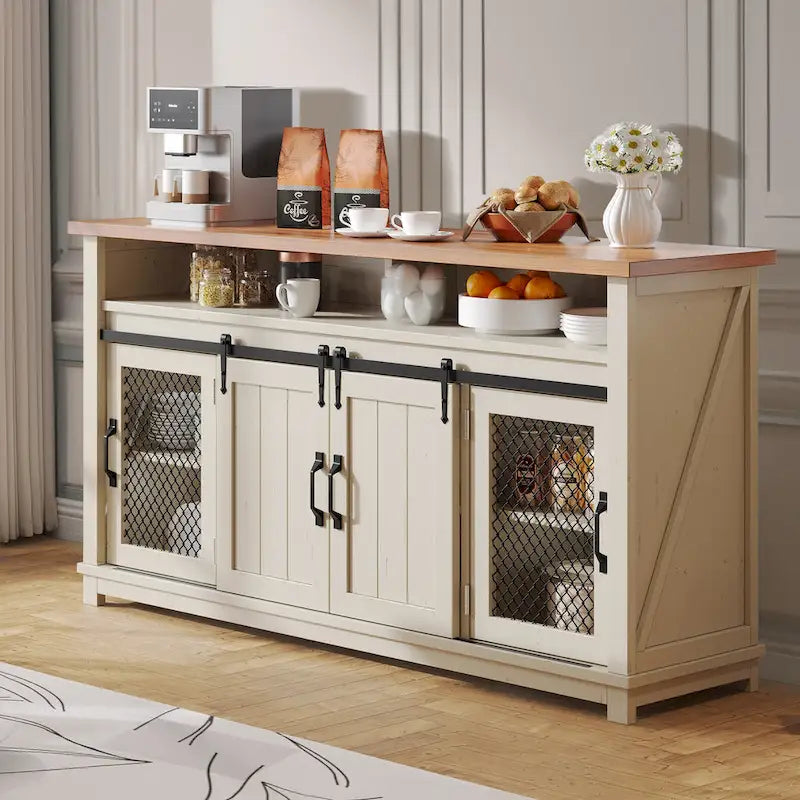 Moasis Farmhouse Industrial Sideboard Buffet Cabinet with Doors and Shelving