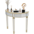 Silver Mirrored Half Moon Console Sofa Table - 35.4 x 31.6 Inches