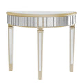Silver Mirrored Half Moon Console Sofa Table - 35.4 x 31.6 Inches