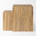 Chloe Set of 2 Light Brown Solid Wood Square Nesting Accent Tables - Dimensions: 20L x 20W x 24H