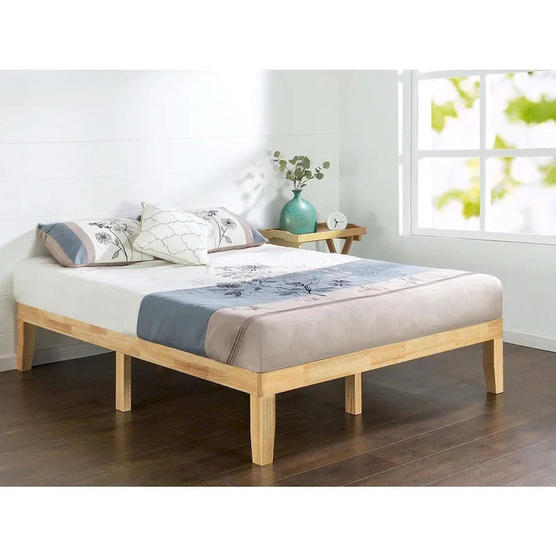 Natural Finish Solid Wood Full-Size Platform Bed Frame