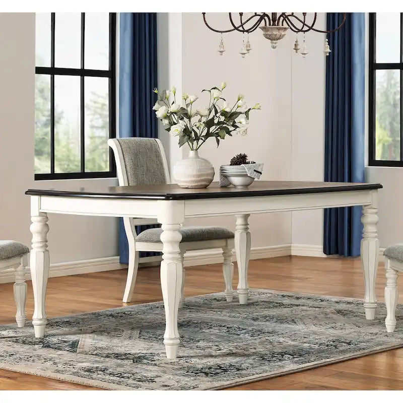 Roundhill Furniture Belleza French Country Dining Table in Antique White and Weathered Oak