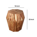 Handcrafted 21.5-Inch Octagonal Mango Wood Side Table with Faceted Design - Natural Brown Finish (16L x 16W x 21.5H)