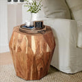 Handcrafted 21.5-Inch Octagonal Mango Wood Side Table with Faceted Design - Natural Brown Finish (16L x 16W x 21.5H)