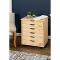 25.25-Inch Natural Brown Wide Rolling Storage Cabinet Featuring 6 Drawers