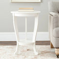 Round Pedestal Side Table with Curved Legs and Lower Shelf