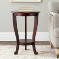 Round Pedestal Side Table with Curved Legs and Lower Shelf