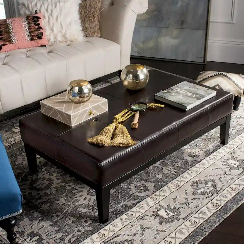 SAFAVIEH Tonja Brown Bicast Leather Rectangular Ottoman