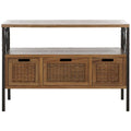 SAFAVIEH Tamuita Antique Pewter Console Table with Dark Walnut Finish - Dimensions: 36 x 13.8 x 24.8 inches