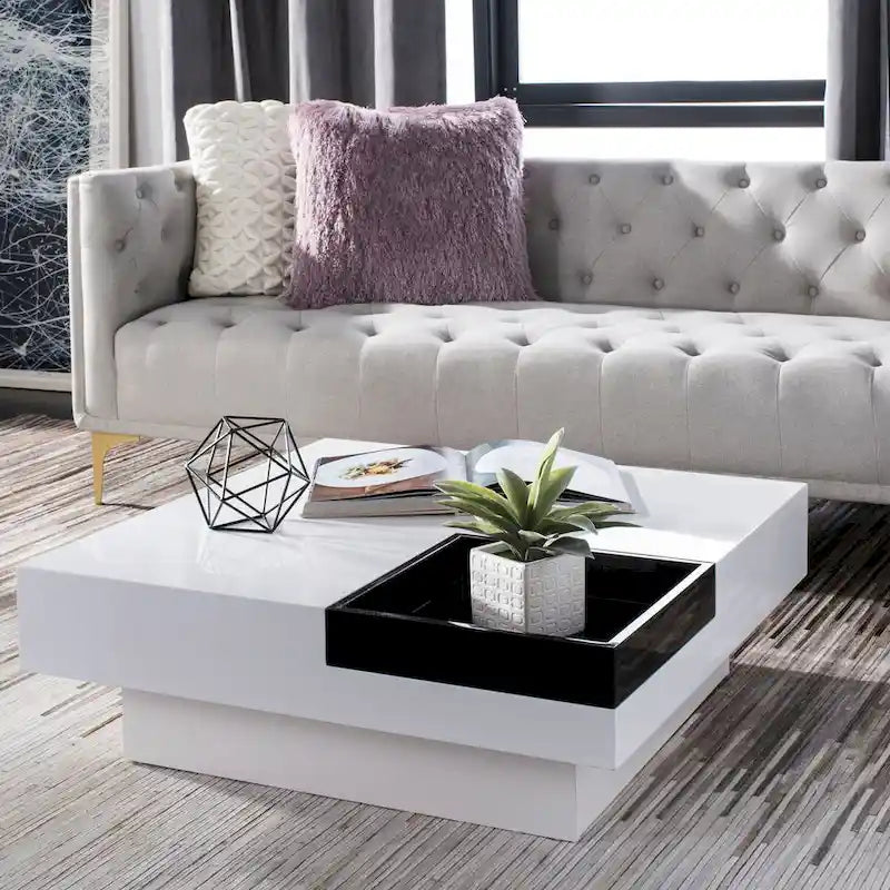 SAFAVIEH Phylis White and Black Coffee Table - Dimensions: 35.4" x 35.4" x 11.8"