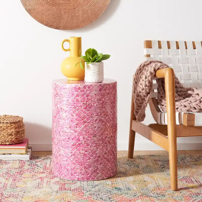 SAFAVIEH Rilla Dark Pink Round Accent Table - Dimensions: 13.8" W x 13.8" L x 19.7" H