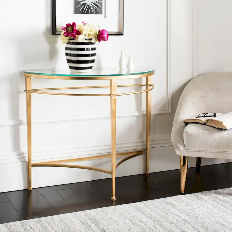 SAFAVIEH Couture Zelda Antique Gold Glass Console Table - Dimensions: 36" W x 15" D x 31" H