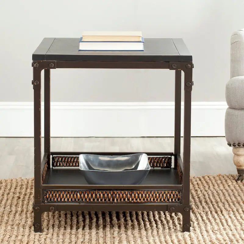 SAFAVIEH Jindra Wicker Accent Table with Wood Top - 22" x 22" x 25.2"