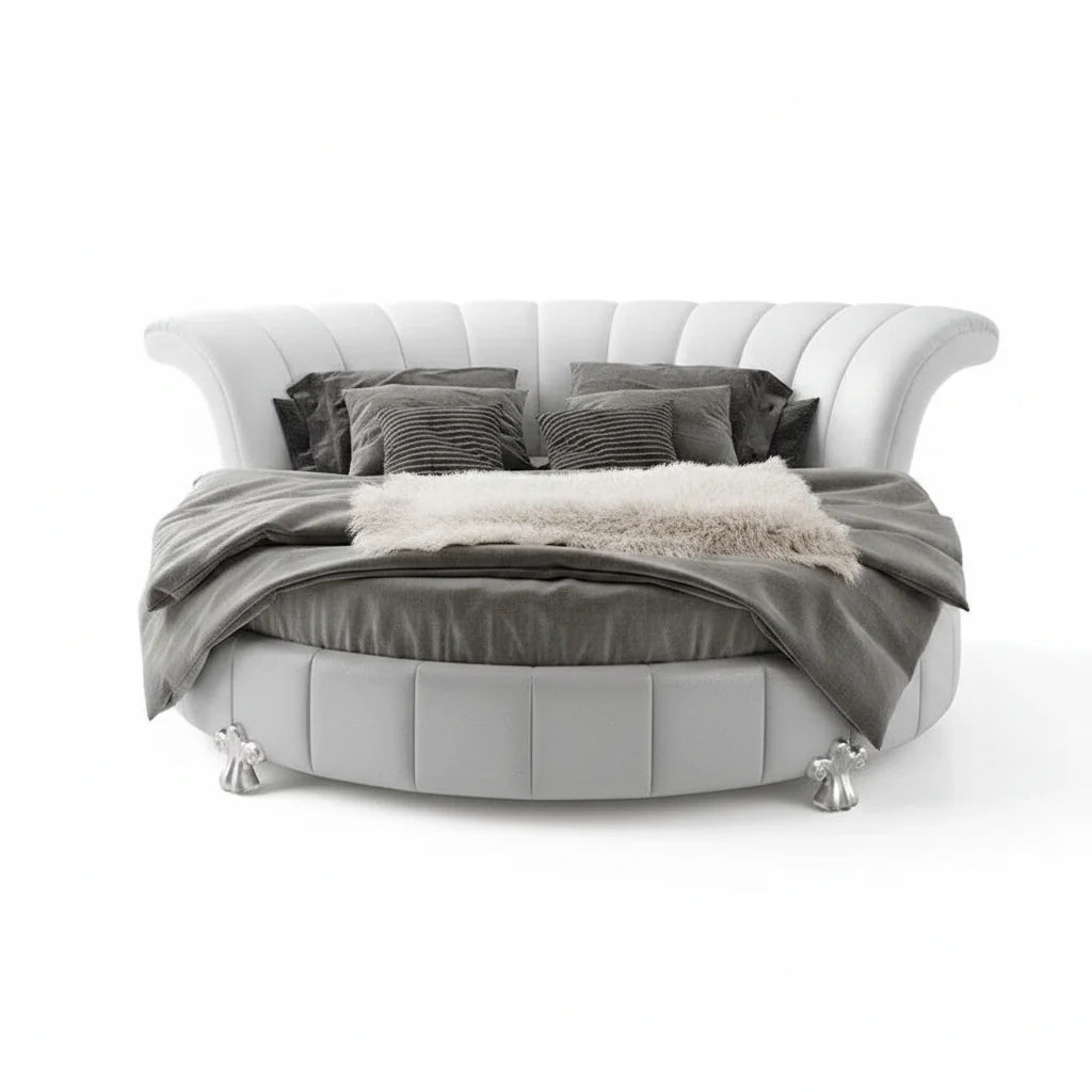 Sofacraft White Faux Leather Venetian Round King Bed
