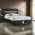 Regi King Size Bed with 2 Storage Drawers, Silver Striped Headboard, Black Wood Frame
